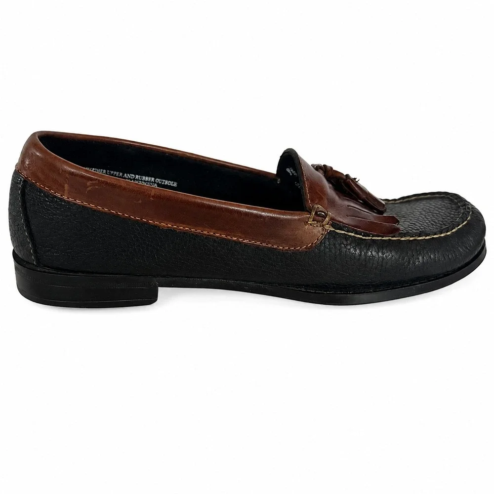 Bass Weejuns Kiltie Tassel Loafers Men 9.5 Black Brown Pebbled Leather Slip On